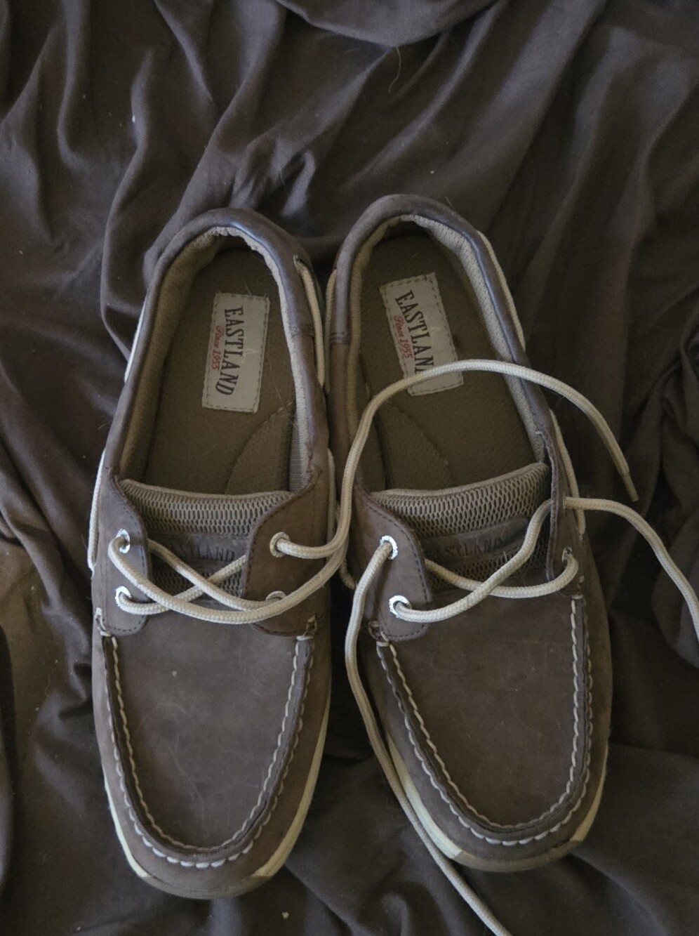 Eastland Women's Taupe/Brown Boat Shoes with Cream Laces